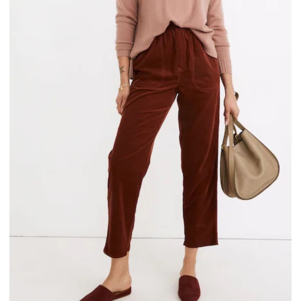 Madewell Pants Crop Wide Leg Corduroy Pull On Women Small Rusty Burgundy Tapered